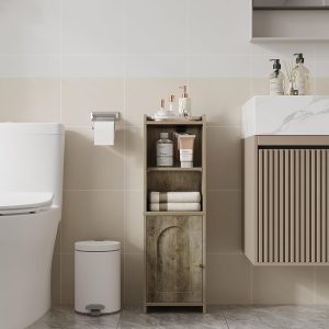 Bathroom Storage , Corner Floor  with Doors and Adjustable Shelf,  Toilet Paper , Bathroom Organizer for Small Spaces, Greige BC39705X