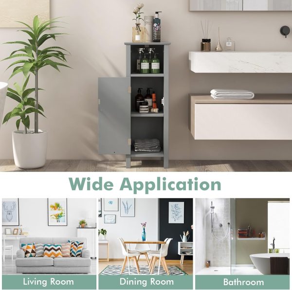 Bathroom Storage  - Corner Unit with Open Compartment, Adjustable Shelf, Anti-toppling Device, Freestanding Small Storage Organizer for Living Room, Floor  (Grey) - Image 9