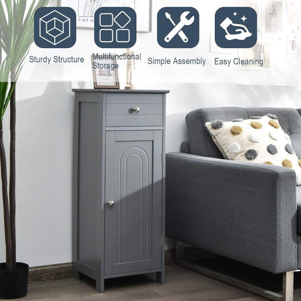 Bathroom Floor ,  Side Storage , Freestanding Single Door Bathroom  with Large Drawer & 2 Adjustable Shelves for Living Room Kitchen (Grey) - Image 8