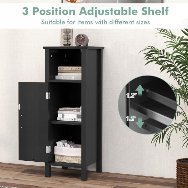 Bathroom Storage  - Corner Unit with Open Compartment, Adjustable Shelf, Anti-toppling Device, Freestanding Small Storage Organizer for Living Room, Floor  (Black) - Image 4