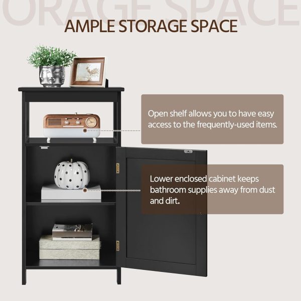 4-Tier Bathroom Floor Storage , Bathroom Free Standing Storage Organizer with Single Door and Adjustable Shelf,  Side  for Living Room, Bathroom, Kitchen, Hallway, Black - Image 7