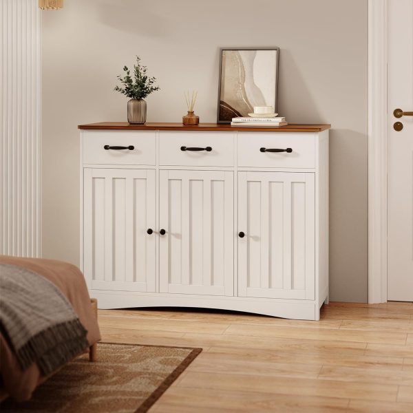 Buffet  with 3 Drawers, Buffet Storage  with Barn Doors, Wood Coffee Bar  with Adjustable Shelf, Modern Sideboard for Kitchen, Dining Room, Living Room, - Image 4