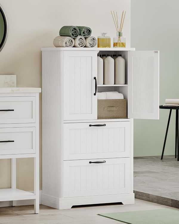 Bathroom Floor Storage , Freestanding  with 2 Door and 2 Drawers, 2 Adjustable Shelves, Bathroom Storage Unit for Kitchen 11.8 x 23.6 x 43.4 Inches, White SC16413X - Image 4