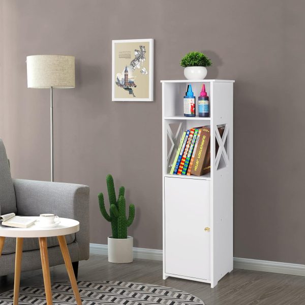 White Bathroom Floor ,Storage  with Doors and Shelves,Free Standing Tall Slim Side Organizer,Home Furniture Unit,Waterproof Kitchen Storage Rack,White Pantry ,24 x 22 x 82 cm. - Image 9