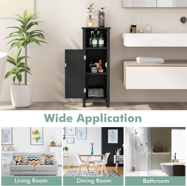 Bathroom Storage  - Corner Unit with Open Compartment, Adjustable Shelf, Anti-toppling Device, Freestanding Small Storage Organizer for Living Room, Floor  (Black) - Image 9