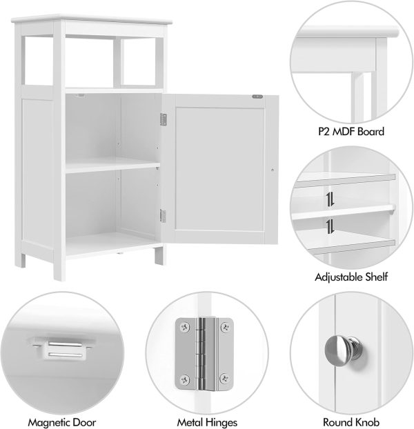 Single Door Floor , Bathroom Free Standing Storage Organizer with Adjustable Shelf,  Side  for Living Room, White - Image 5