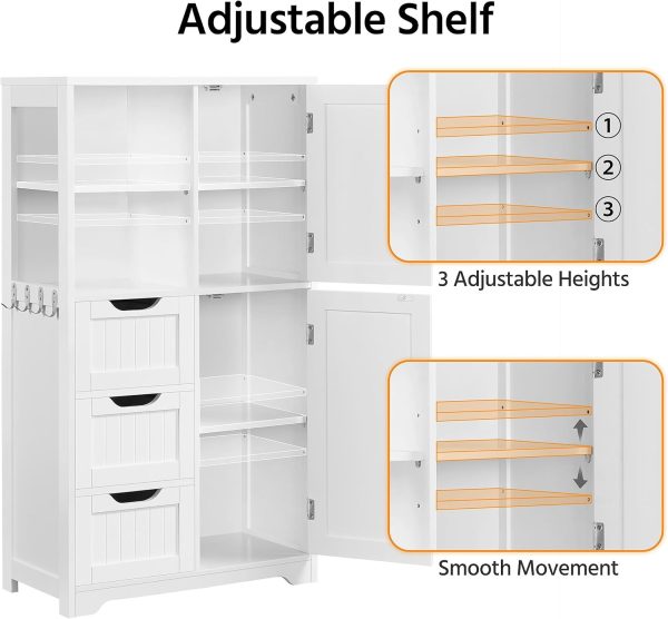 Bathroom Floor  42??, Freestanding Storage  with 3 Drawers, 2 Open Shelves and 2 Doors,  Storage Organizer with Adjustable Shelves for Bathroom, Living Room, Kitchen - Image 7
