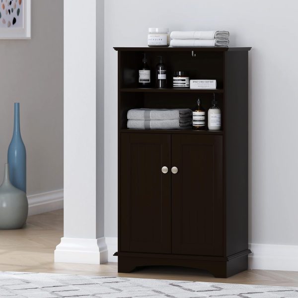 Bathroom Storage , Floor Wood  with Doors and Adjustable Shelves, Freestanding Storage  Organizer for Bathroom, Entryway, Living Room ()