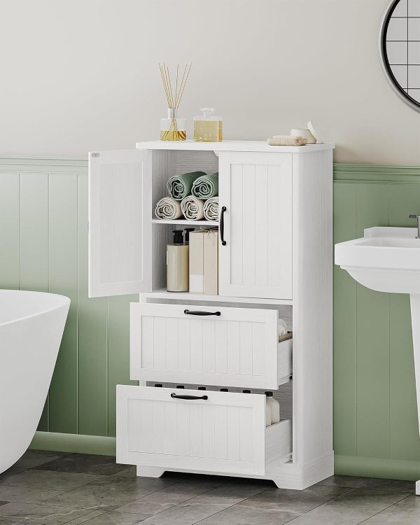 Bathroom Floor Storage , Freestanding  with 2 Door and 2 Drawers, 2 Adjustable Shelves, Bathroom Storage Unit for Kitchen 11.8 x 23.6 x 43.4 Inches, White SC16413X - Image 5