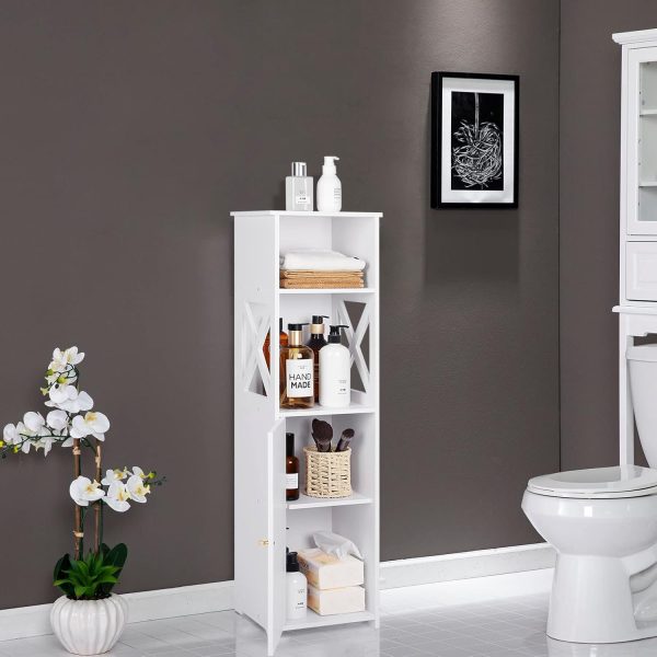 White Bathroom Floor ,Storage  with Doors and Shelves,Free Standing Tall Slim Side Organizer,Home Furniture Unit,Waterproof Kitchen Storage Rack,White Pantry ,24 x 22 x 82 cm. - Image 6