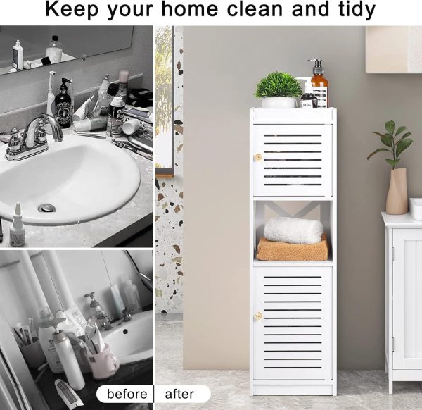 Bathroom s, Small Bathroom Storage Units with Open Storage Shelf, Free-Standing Floor s, Corner Organizer Cupboard for Bedroom Kitchen Hallway, White. - Image 8