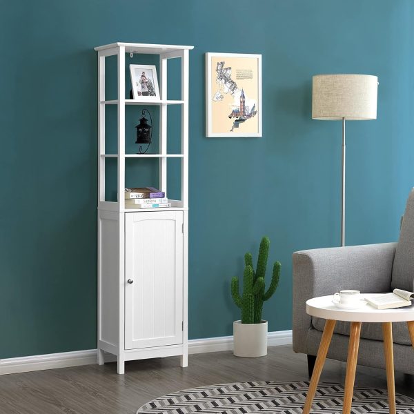 Floor , Multifunctional Bathroom Storage  with 3-Tier Shelf, Free-Standing Linen Tower,  Cupboard, White UBBC63WT - Image 4