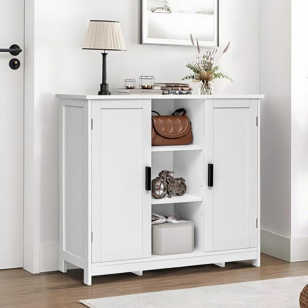 Storage  with 2 Doors and 4 Storage Shelves, Credenza Buffet , Bathroom  for Living Room, Entryway, Home Office, White - Image 2