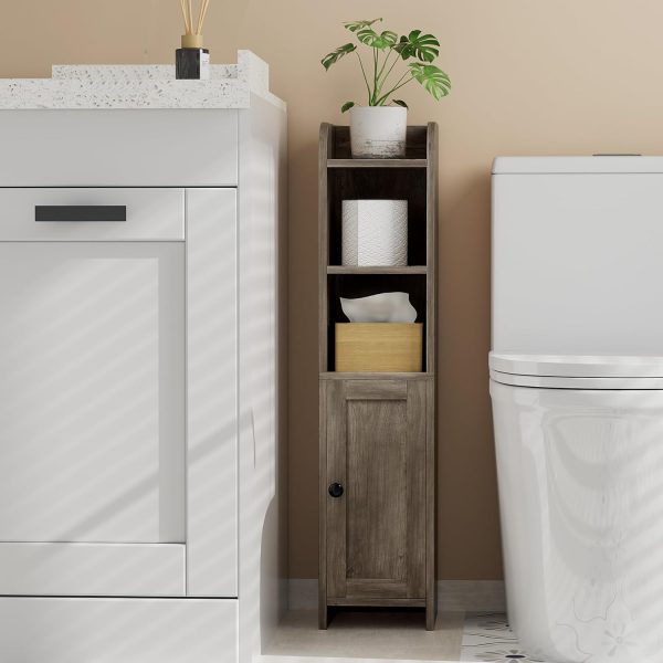 Small Bathroom Storage Corner Floor  with Door and Shelves, Beside The Toilet  for Skinny,  Toilet Paper , Adjustable Shelf, Greige - Image 8