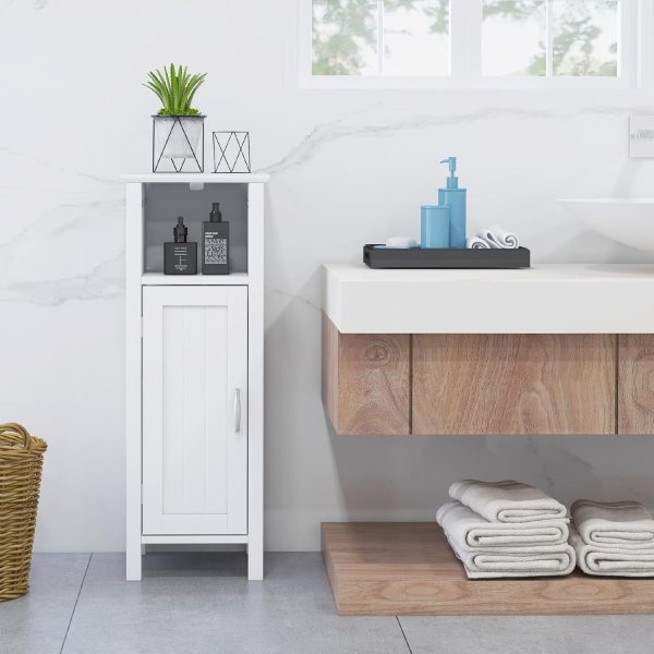 Bathroom Storage  - Corner Unit with Open Compartment, Adjustable Shelf, Anti-toppling Device, Freestanding Small Storage Organizer for Living Room, Floor  (White) - Image 7