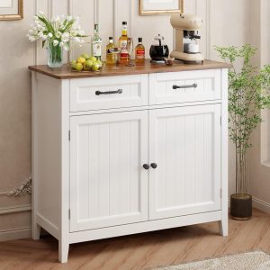 Kitchen Sideboard Buffet , 32'' H Large Kitchen Storage Island and Adjustable Shelf, Modern Coffee Bar for Kitchen, Dining Room, Bathroom, Entryway,