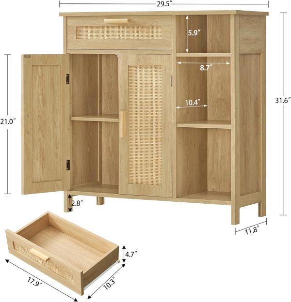 Storage  with  Doors, Sideboard Buffet  with Drawer & Adjustable Shelves, Floor Bathroom  for Living Room, Entryway, Natural - Image 3