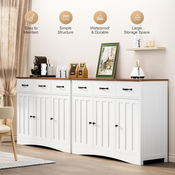 Buffet  with 3 Drawers, Buffet Storage  with Barn Doors, Wood Coffee Bar  with Adjustable Shelf, Modern Sideboard for Kitchen, Dining Room, Living Room, - Image 3