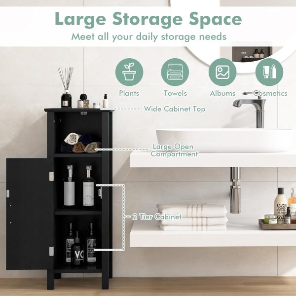 Bathroom Storage  - Corner Unit with Open Compartment, Adjustable Shelf, Anti-toppling Device, Freestanding Small Storage Organizer for Living Room, Floor  (Black) - Image 5