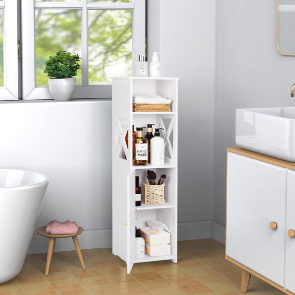 White Bathroom Floor ,Storage  with Doors and Shelves,Free Standing Tall Slim Side Organizer,Home Furniture Unit,Waterproof Kitchen Storage Rack,White Pantry ,24 x 22 x 82 cm. - Image 8