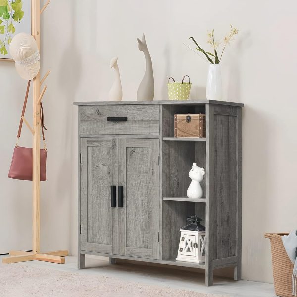 Storage , Bathroom  with Drawer, Coffee Bar  with Doors and Shelves, Freestanding Cupboard for Living Room, Grey - Image 4