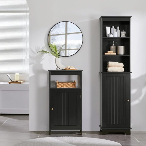4-Tier Bathroom Floor Storage , Bathroom Free Standing Storage Organizer with Single Door and Adjustable Shelf,  Side  for Living Room, Bathroom, Kitchen, Hallway, Black - Image 4