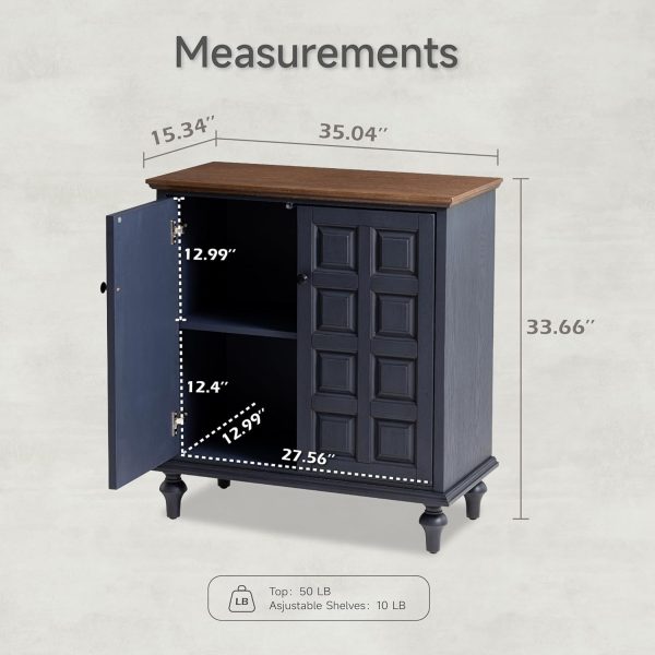 2 Door Storage  with Plaid Pattern Front, Vintage Side Table with Push-to-Open Doors for Bedroom, Living Room, Handles, Two-Shelves, Pine Wood, Black, Natural Wood - Image 2