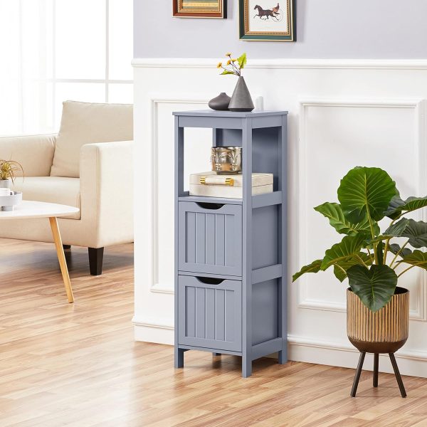 Storage  Floor  with 2 Drawers for Bathroom, Multifunctional Side Organizer Rack Stand Table, 35 in H, Grey - Image 4