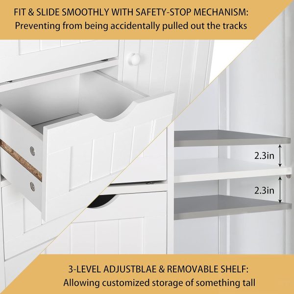 Small Storage  Organizer with 4 Drawers and 1 Cupboard, Freestanding Compact Floor Towel  for Bathroom and Entryway, White - Image 5