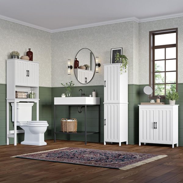 Two-Door Floor Storage  - Bathroom Storage  with Adjustable Shelves - Soft-Close  Doors White Finish with Matte Black Handles - Image 4