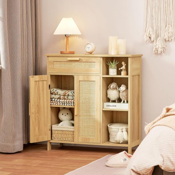 Storage  with  Doors, Sideboard Buffet  with Drawer & Adjustable Shelves, Floor Bathroom  for Living Room, Entryway, Natural - Image 8