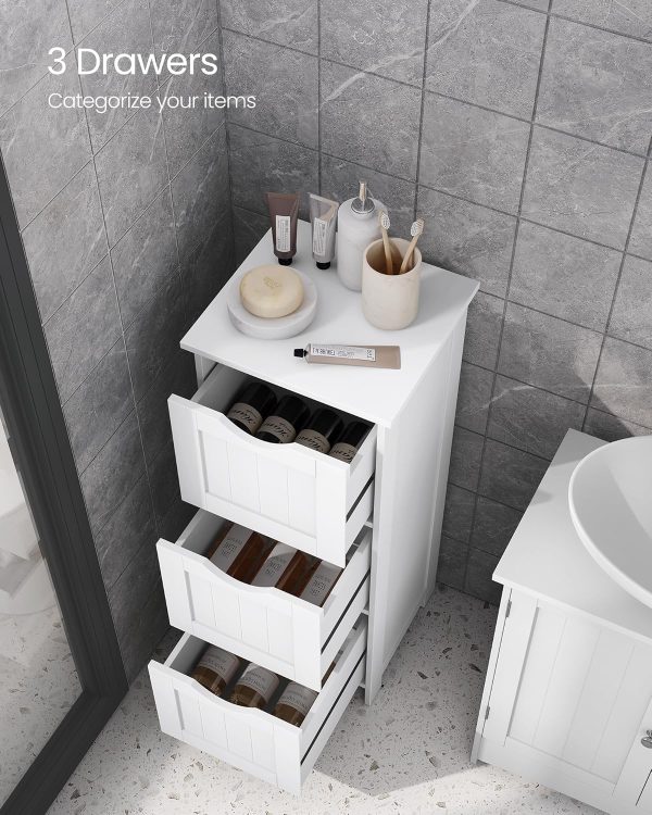 Bathroom Floor , Free-Standing Storage  with 3 Drawers, 11.8 x 12.6 x 31.9 Inches, for Bathroom, Living Room, Kitchen, Modern Style, Matte White UBBC50WT - Image 4