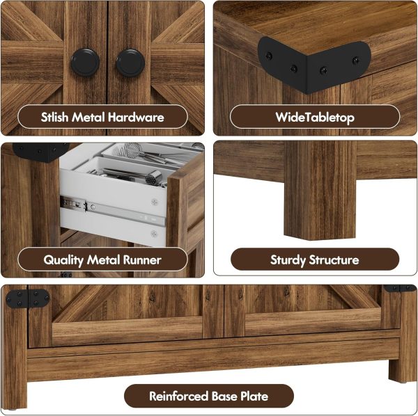 Coffee Bar Accent ,  Barn Door Buffet Sideboard with Drawer and Adjustable Shelf, Wide Desktop for Kitchen, Dining Room, Bathroom, Entryway, Brown - Image 7