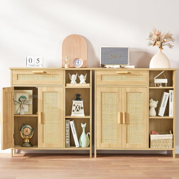Storage  with  Doors, Sideboard Buffet  with Drawer & Adjustable Shelves, Floor Bathroom  for Living Room, Entryway, Natural - Image 4