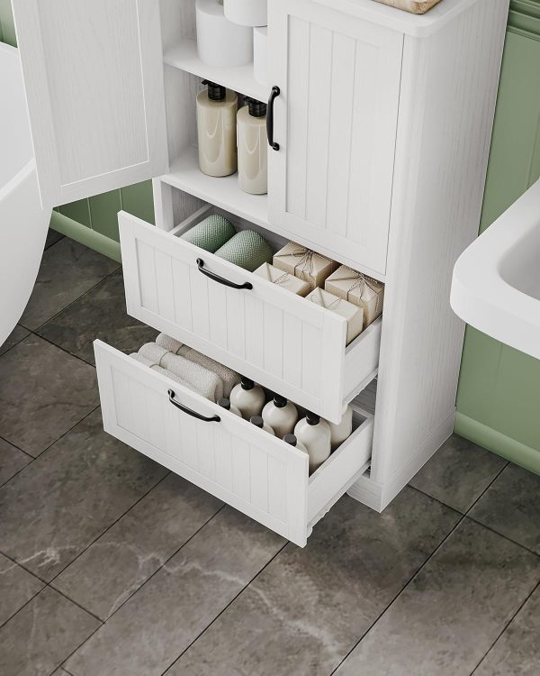 Bathroom Floor Storage , Freestanding  with 2 Door and 2 Drawers, 2 Adjustable Shelves, Bathroom Storage Unit for Kitchen 11.8 x 23.6 x 43.4 Inches, White SC16413X - Image 6