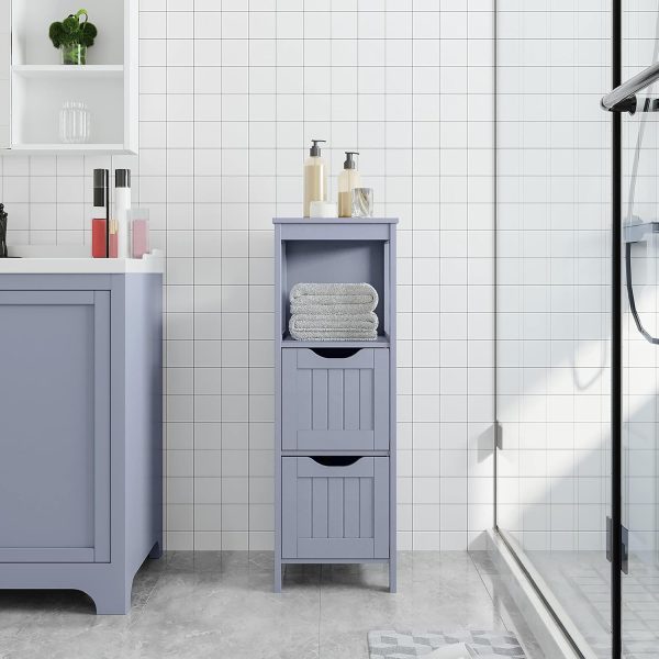Storage  Floor  with 2 Drawers for Bathroom, Multifunctional Side Organizer Rack Stand Table, 35 in H, Grey - Image 2
