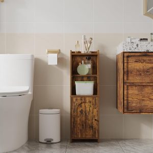 Bathroom Storage , Corner Floor  with Doors and Adjustable Shelf,  Toilet Paper , Bathroom Organizer for Small Spaces, Brown BC39701X
