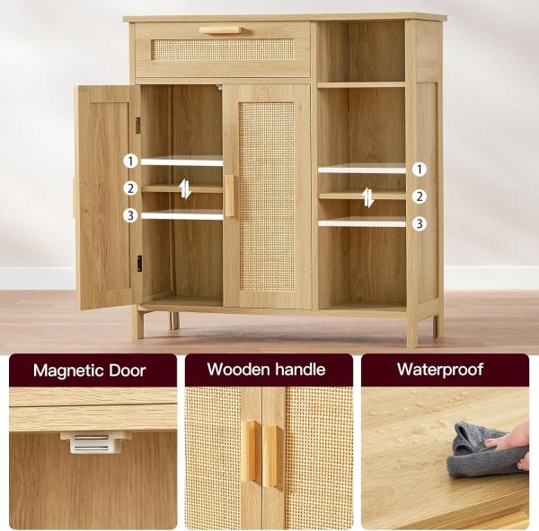 Storage  with  Doors, Sideboard Buffet  with Drawer & Adjustable Shelves, Floor Bathroom  for Living Room, Entryway, Natural - Image 6