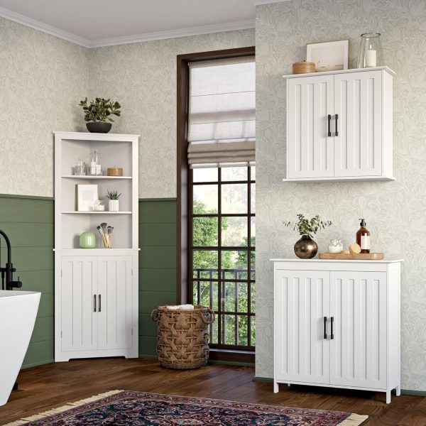 Two-Door Floor Storage  - Bathroom Storage  with Adjustable Shelves - Soft-Close  Doors White Finish with Matte Black Handles - Image 11