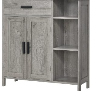Storage , Bathroom  with Drawer, Coffee Bar  with Doors and Shelves, Freestanding Cupboard for Living Room, Grey