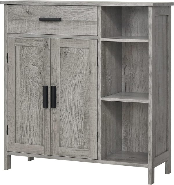 Storage , Bathroom  with Drawer, Coffee Bar  with Doors and Shelves, Freestanding Cupboard for Living Room, Grey