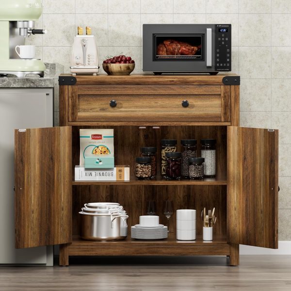 Coffee Bar Accent ,  Barn Door Buffet Sideboard with Drawer and Adjustable Shelf, Wide Desktop for Kitchen, Dining Room, Bathroom, Entryway, Brown - Image 4