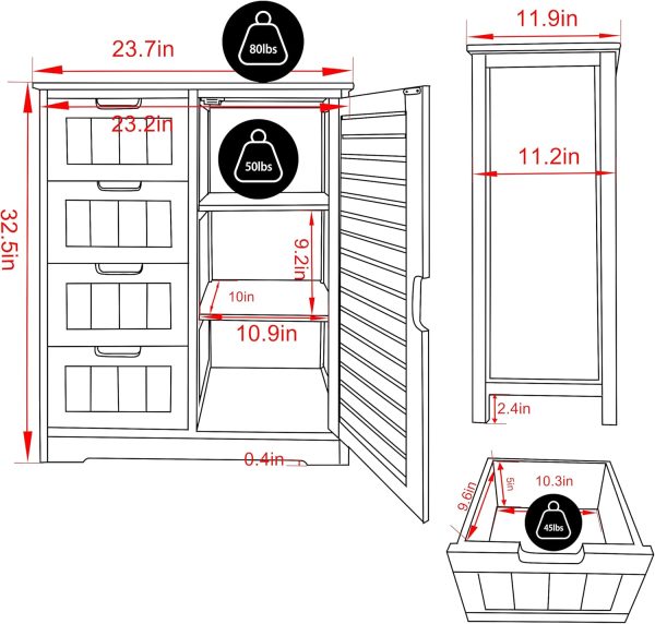 Small Storage  Bamboo with 4 Drawers and 1 Cupboard, Freestanding Compact Floor  Bamboo for Entryway and Bathroom, Natural - Image 3