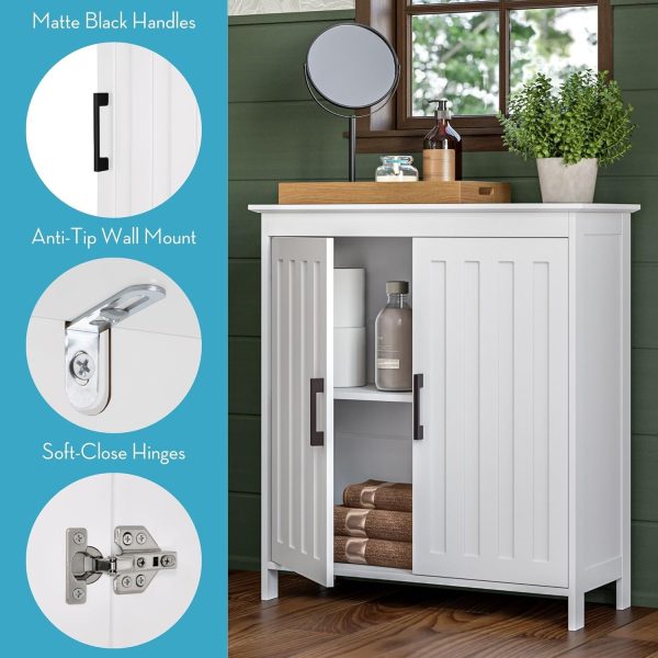 Two-Door Floor Storage  - Bathroom Storage  with Adjustable Shelves - Soft-Close  Doors White Finish with Matte Black Handles - Image 6