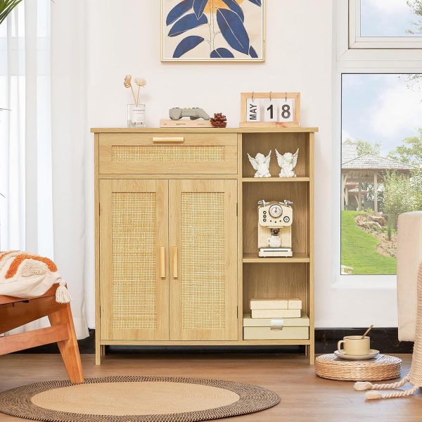 Storage  with  Doors, Sideboard Buffet  with Drawer & Adjustable Shelves, Floor Bathroom  for Living Room, Entryway, Natural - Image 2