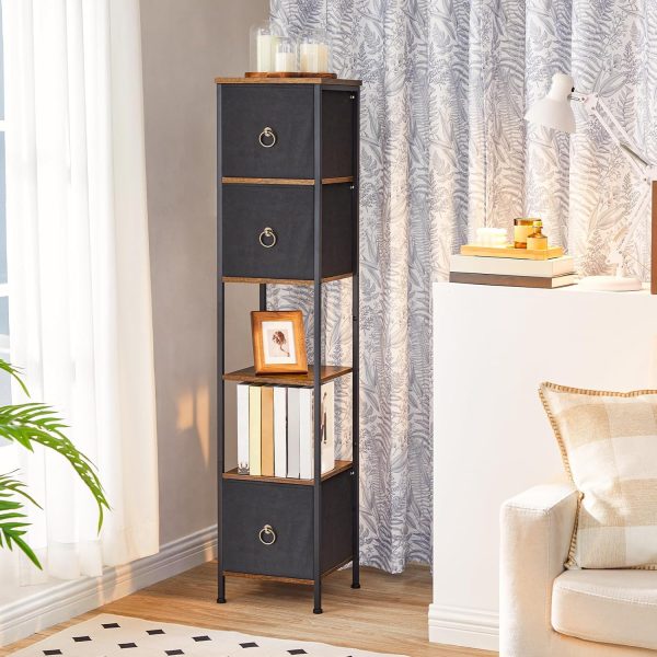 Bathroom Floor , Bathroom Storage Organizer Rack Stand, Multifunctional Corner Unit, 6-Tier Corner Shelf Stand with 3 Drawers, for Bathroom, Living Room, Rustic Brown and Black BF140CW01 - Image 2