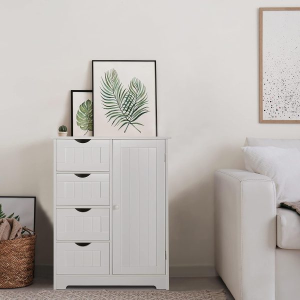 Small Storage  Organizer with 4 Drawers and 1 Cupboard, Freestanding Compact Floor Towel  for Bathroom and Entryway, White - Image 4