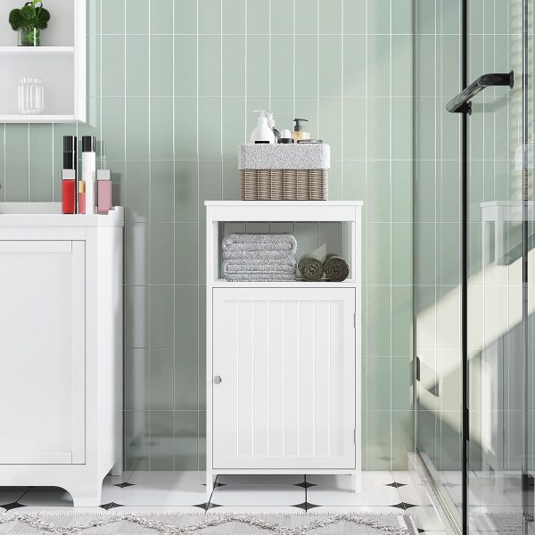 Single Door Floor , Bathroom Free Standing Storage Organizer with Adjustable Shelf,  Side  for Living Room, White - Image 2