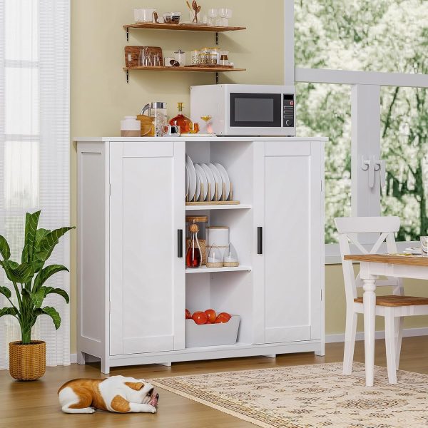 Storage  with 2 Doors and 4 Storage Shelves, Credenza Buffet , Bathroom  for Living Room, Entryway, Home Office, White - Image 6