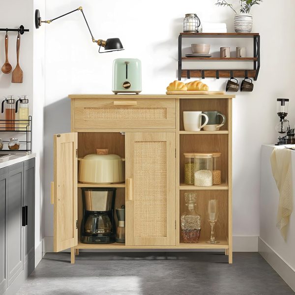 Storage  with  Doors, Sideboard Buffet  with Drawer & Adjustable Shelves, Floor Bathroom  for Living Room, Entryway, Natural - Image 9